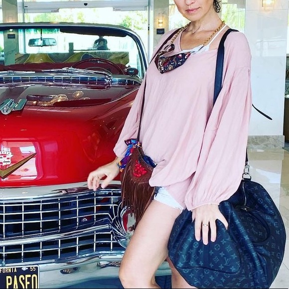 Oversized Balloon Long Sleeve Oversized Top Italy Blush Pink Viscose V-neck Boho - Picture 4 of 11